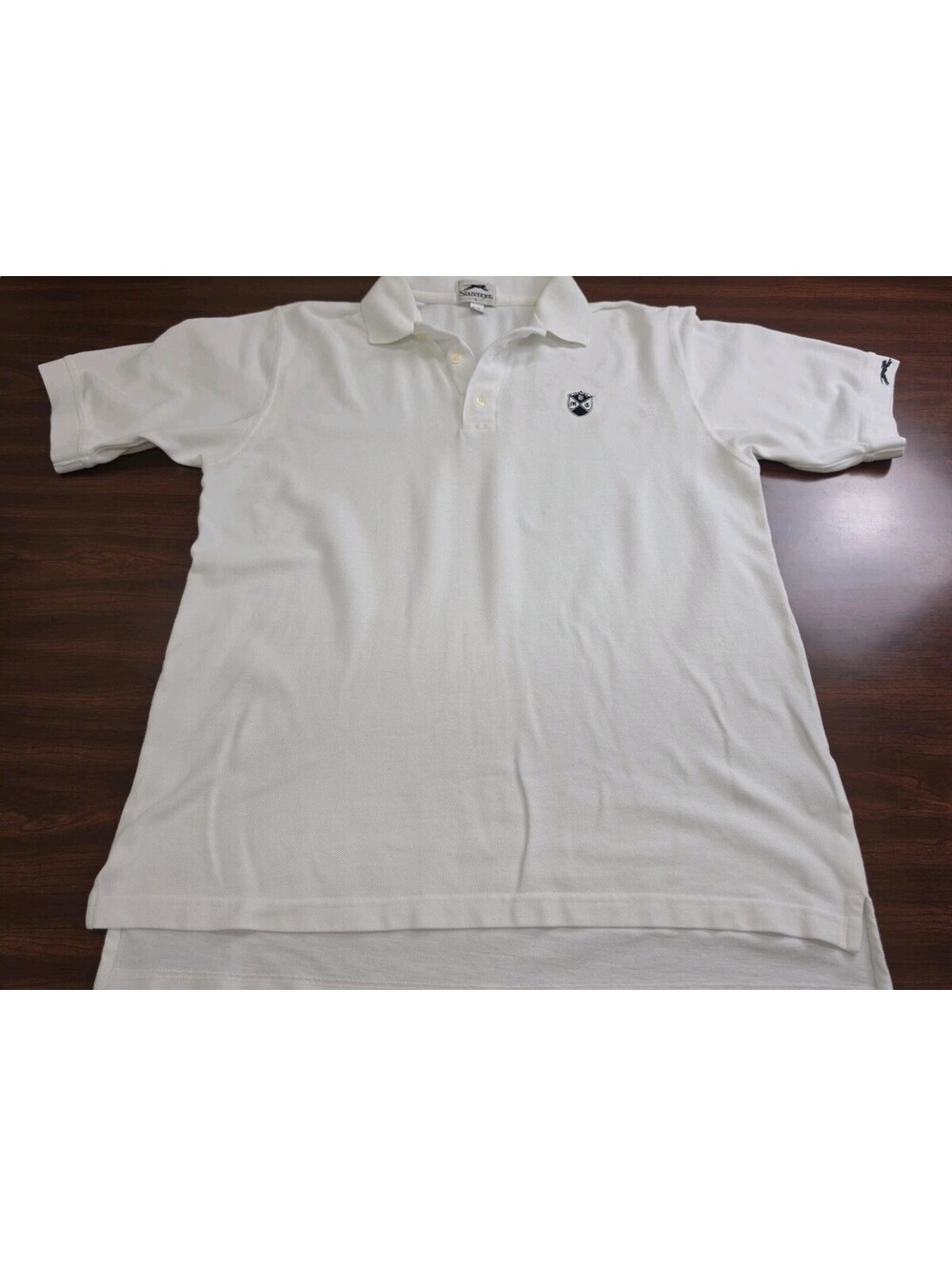 Slazenger Mens White 100% Cotton Polo Shirt Large Embroidered Crest Golf Tennis